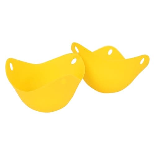 Image of 2x Silicone Egg Poachers - Yellow - Non-Stick Kitchen Frying Pan Microwave Induction Cooker Poached Egg Maker Cups Set - By Ashley