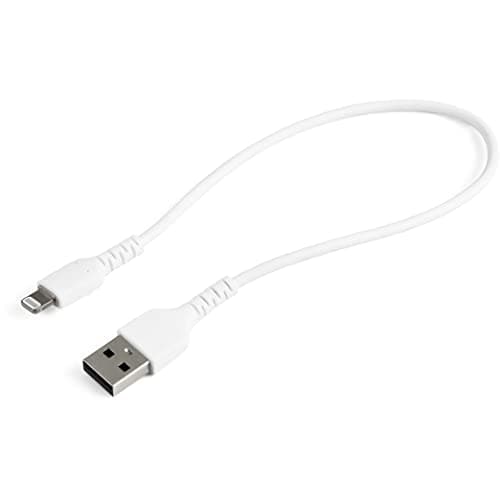 Image of StarTech.com 12inch (30cm) Durable White USB-A to Lightning Cable - Heavy Duty Rugged Aramid Fiber USB Type A to Lightning Charger/Sync Power Cord - Apple MFi Certified iPad/iPhone 12 (RUSBLTMM30CMW)