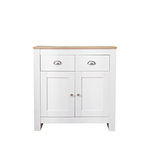 Image of FurnitureHMD Home Storage Sideboard Cupboard with 2 Doors and 2 Drawer Modern Cabinet Organiser Unit White and oak