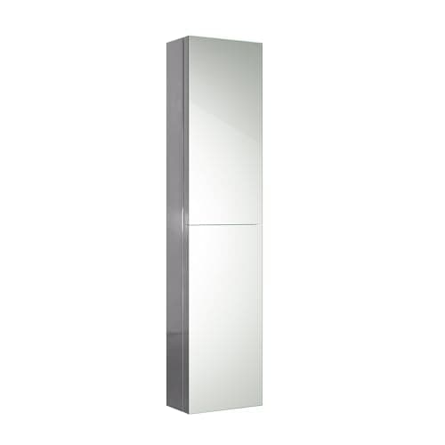 Image of iBathUK Bergen Tall Bathroom Mirror Cabinet, Double Door, Frameless Rectangular Silver Mirror, Wall Mounted, Modern Bathroom Storage, Polished Stainless Steel, 300x1300mm