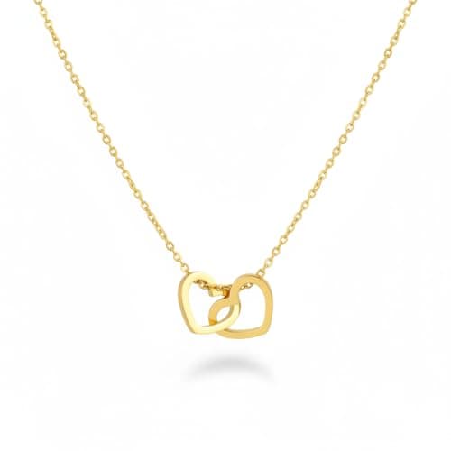 Image of 18k Gold Filled Heart Necklace Gold Necklace Chain For Women Double Heart Necklace Stainless Steel Jewellery Gift For Her Mum Women