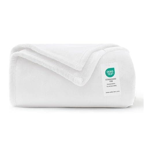 Image of WAVVE Blanket White,White Throw Fleece Blanket Sofa Throw 4ft x 5ft - Fluffy Soft Warm Versatile Blanket for Sofa/Couch/Bed Throw/Single Size,130x150