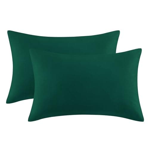 Image of Aisbo Emerald Green Pillow Cases 2 Pack - Green Standard Plain Pillowcases Set of 2, Soft Microfiber Pillow Cover with Envelope Closure 50x75 cm