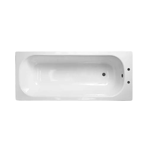 Image of Nes Home 1600 x 700mm Steel Enamel Bath, 2 Tap Holes & Pre-drilled Waste Hole