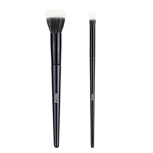 Image of MSQ 2pcs Stippling Brush Premium Quality Stippling Foundation Brush Cone-Shaped Flat Top Kabuki for Liquid or Powder, Blush, Cream, Primer, Bronzer