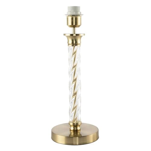 Image of Happy Homewares Contemporary Satin Gold Plated Table Lamp Base with Twisting Clear Glass Designer Feature | 43cm x 15cm | Inline Switch Button and Clear Cable