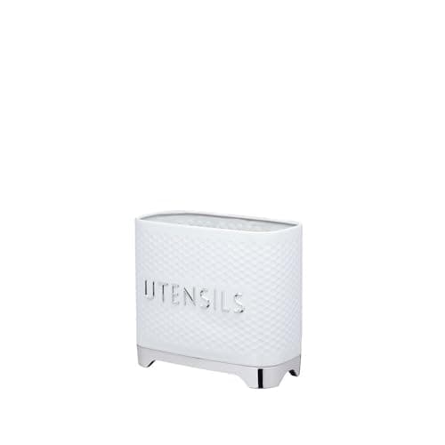 Image of KitchenCraft Lovello Utensil Holder, Textured with Geometric Hexagon Pattern Cutlery Holder, 2 x 1 x 16 cm (8 x 4 x 7), Ice White