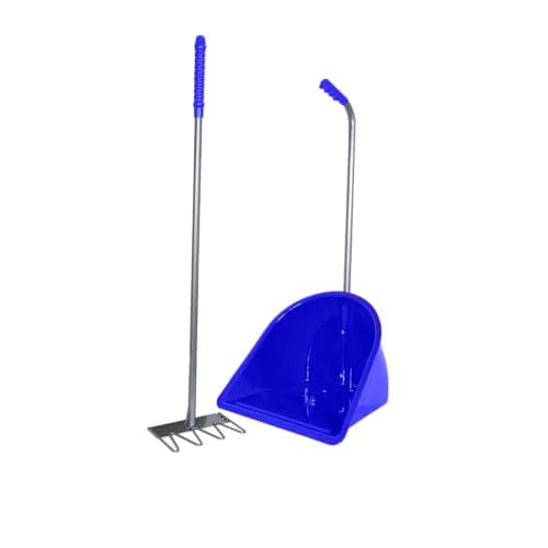Image of Red Gorilla Traditional Tidee and Long Rake 80cm in Blue Horse Manure Shovel Scoop Multi Purpose Large Lightweight Dustpan for Paddock Stable Horsebox Equestrian Building or Garden Waste