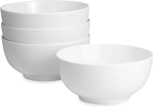 Image of MAGNA RETAIL Porcelain Bowls 600ml Set of 4 | White Bowls for Breakfast, Soups, Salad, Curry Dishes, Pasta & Dessert | Dishwasher, Microwave & Oven Safe | Dessert Dishes for Any Occasion