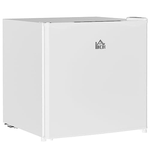Image of HOMCOM 46 Litre Table Top Mini Fridge, Small Fridge with Ice Box, Reversible Door, Adjustable Temperature and Legs for Bedrooms, Home Office, Cream