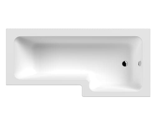 Image of nuie NSK802S Modern Bathroom L Shape Square Shower Bath Tub and Legs - Right Hand, 1800 x 850 x 390mm, White