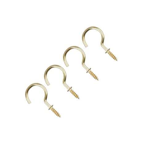 Image of TERF® 25mm Round Bend Shoulder Cup Hook Screw 25mm (1 inch) Electro Brass Plated Cup Hook Hanging Screw for Office Home Garden Indoor Outdoor Decoration Use - Pack of 20