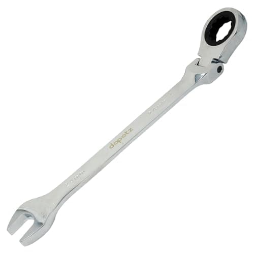 Image of Dapetz ® Flexible Head Ratchet Metric Spanner Open End Ring 24mm, Mirror Polished, Raised Panel Spanner, Chrome Vanadium Steel Combination Spanner Suitable for