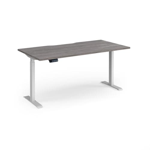 Image of Mr Office Elev8 Contract Straight Sit-stand Desk 800mm deep - White Frame, Grey oak, 1600