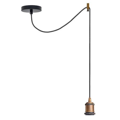 Image of LEDSone Vintage Industrial Pendant Light – Brass E27 Lamp Holder with 195cm Adjustable Black 3-Core Cable for Kitchen, Bar, Loft & Living Room