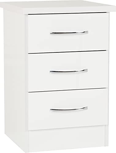 Image of Kelsey Stores Nevada 3 Drawer Bedside Cabinet Chest Side Table Storage Unit (White Gloss)