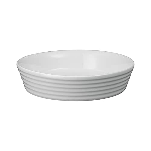 Image of Denby - James Martin Cook Round Dish - 1400ml Capacity (23cm x 23cm x 5.5cm) - Max Oven Temperature of 250°C - Perfect for Savoury Flans, Quiches & Pies - Soft Grey Glaze & White Finish