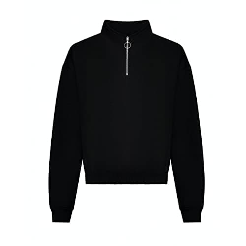 Image of AWDis Just Hoods JH037 Ladies Cropped 1/4 Zip Sweatshirt - Deep Black - S