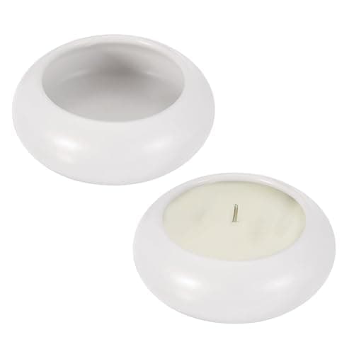 Image of sourcing map Pebble Tealight Candle Jars, 2 Pack Handcrafted Ceramic Tea Light Holder for Home Decor, Garden, Table Centerpiece, Wedding, Desk Shelf Decor, White