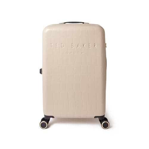 Image of Ted Baker Icon Case Medium Suitcase 68cm Putty Beige Patent Croc Hard Shell 4-Wheel TSA Lock Designer Luggage Travel Bag 77L Lightweight ABS Organised Interior Stylish with Compartments Neutral