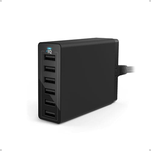 Image of Anker PowerPort 60 W 6-Port Family-Sized Desktop USB Charger with PowerIQ Technology for Smartphones - Black, Compatible with iPhone 8 Plus