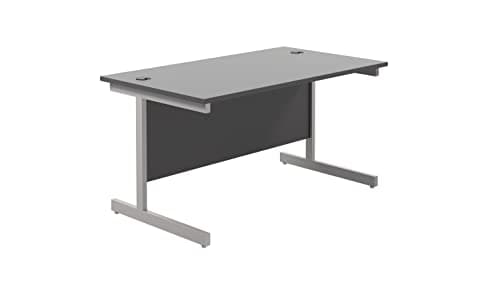 Image of Office Hippo Heavy Duty Rectangular Cantilever Desk, Home or Office Use - Silver Frame/Black Top, 140cm x 80cm with Integrated Cable Ports