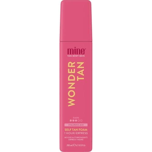 Image of MineTan Wonder Tan Self Tanner Mousse | Tanning Treatments Collection - 1 Hour Instant Express, Face & Body Fake Tanner Foam, Rich, Warm Dark Brown Skin Finish, Hyaluronic Acid & Vitamins, 200 ml