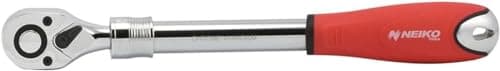 Image of NEIKO 03068A 1/2-Inch Drive Extendable Ratchet Handle | 72 Tooth Reversible Ratcheting Feature w/Soft Grip Handle | 12 to 17-1/2” Lengths, Red