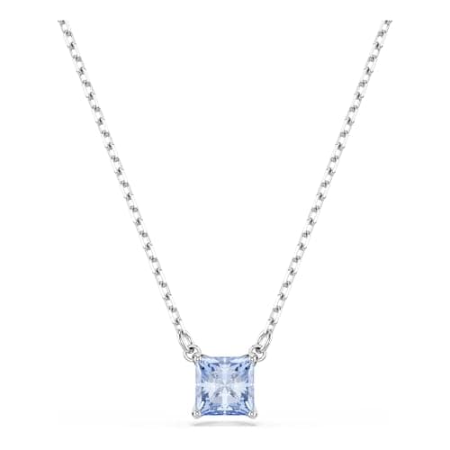 Image of Swarovski Matrix Pendant Necklace, Blue Square-Cut Crystal in a Rhodium-Finished Setting, Part of the Matrix Collection