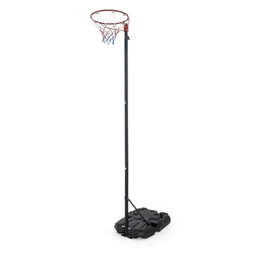 Image of SPOTRAVEL Netball Post, 170-305 cm Height Adjustable Stand and Net Set with Fillable Base and Wheels, Portable Regulation Hoop Full Size Basketball Net Set for All Ages