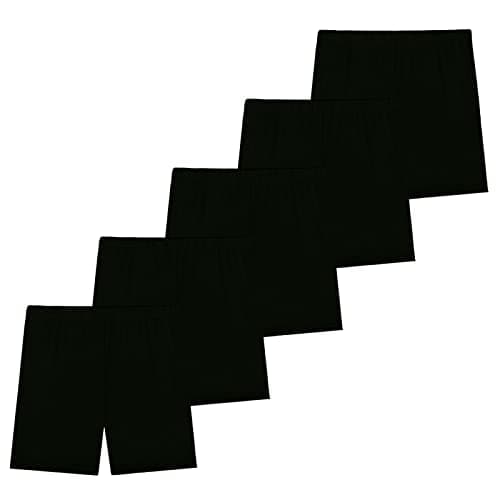 Image of KEREDA 5 Pack Girls Cycling Shorts Breathable Dance PE Shorts Summer Cycle Shorts for Kids Under Dress 4-10 Years Black