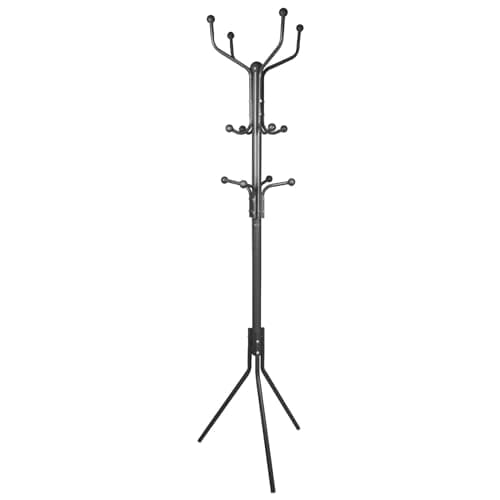 Image of Harbour Housewares Coat Rack Black - Free-Standing Steel Coat Stand with Umbrella Holder and 12 Hooks for Jackets, Hats, Bags - Compact Entryway Hallway Storage, 182cm