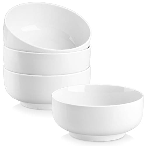 Image of MALACASA Large Salad Bowls, Soup Bowl Set of 4, Porcelain Cereal Bowl, White Serving Bowls, Perfect for Noodles, Desserts and Breakfast, 800ML, Microwave and Dishwasher Safe, Serie Regular