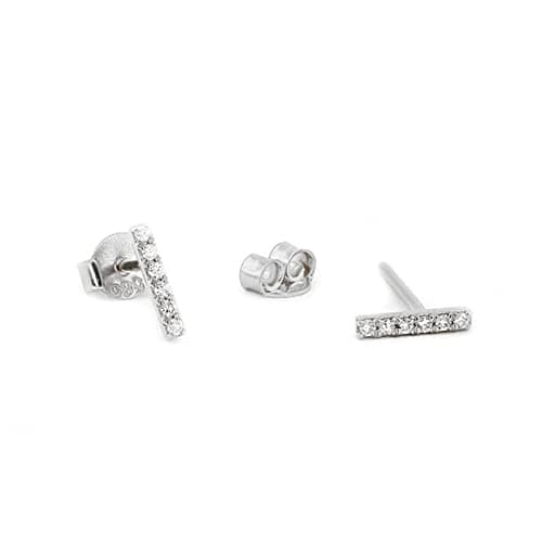 Image of Dsnyu Earrings for Women S925 Sterling Silver, Cubic-Zirconia Earrings for Women, One-Line Earrings Studs Dainty Friendship Gift Silver