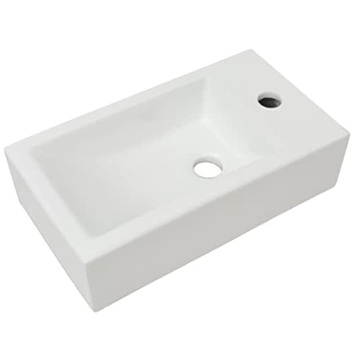 Image of vidaXL Basin with Faucet Hole Rectangular Ceramic White 46x25.5x12cm Wash Sink
