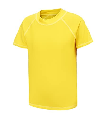 Image of Rash Vest Boys Short Sleeve Swimsuit Boys Swim Top Kids Rash Guard Age 5-6 Years Yellow