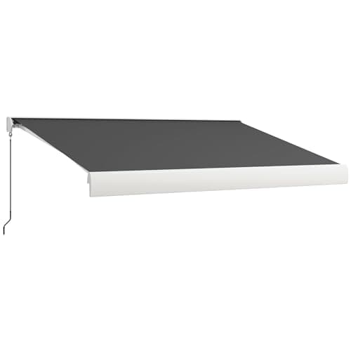 Image of Outsunny 4 x 3(m) Electric or Manual Retractable Awning, Half Cassette, with Remote Controller, Manual Crank Handle and Aluminium Frame, Sun Canopies for Patio Deck Door Window, Grey