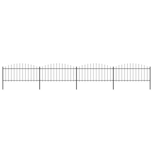 Image of vidaXL Steel Garden Fence with Spear Top and 5 Posts, Durable and Secure Outdoor Boundary, Maintenance-Free, Easy Assembly, Black, (0.5-0.75) x6.8 m