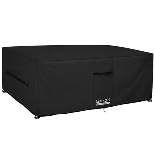 Image of Dokon Garden Furniture Covers Waterproof Heavy Duty Oxford Fabric Patio Table Cover with Air Vents, Windproof Anti-UV Outdoor Rattan Sofa Table and Chair Cover, Rectangular (280x205x106cm) - Black