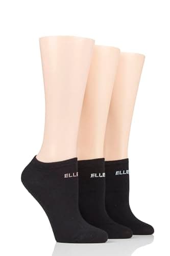 Image of Elle Ladies' Plain, Stripe and Patterned Cotton No-Shows Pack of 3 Black 4-8