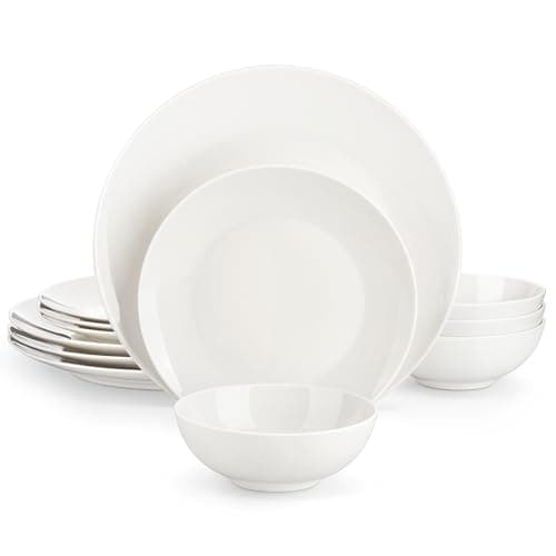 Image of MALACASA Upscale Bone China Dinnerware Set, 12 Pieces Plates and Bowls Sets with Gold Rim, Cream-White Dinner Plate for Dessert Soup and Small Cereal Bowl, Lightweight Dish Set for 4, Series JERA