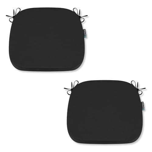 Image of SOFTILLO Comfortable Chair Cushion With Ties - 42x40x5cm - Indoors/Outdoors Seat Pads Cushion Pad - For Dining, Living Room, Garden, Patio, Office Chairs – Thick Portugal Fabric – (Black, Pack of 2)