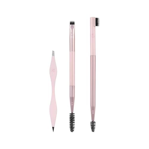 Image of Real Techniques Brow Shaping Set, Spoolie, Brow Brushes, Tweezers, Dual-Ended Eyebrow Tools, For Styling, & Shaping Eyebrows, Get Full, Fluffy Brows, 3 Piece Set