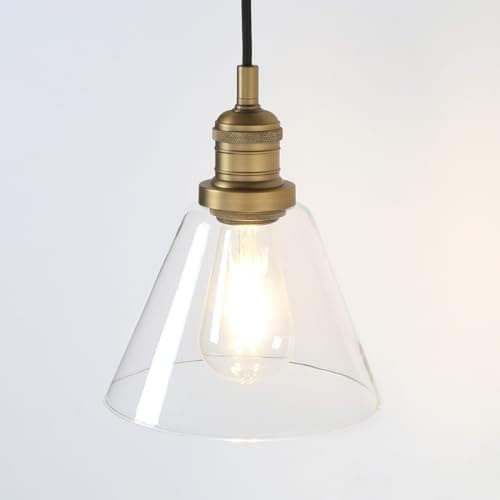 Image of Phansthy Industrial Vintage Pendant Light Funnel Clear Glass Lamp Shade Hanging Light Decorative Lighting Retro Ceiling Light for Living Room Hallway Kitchen Dining Room E27 (Antique Brass)