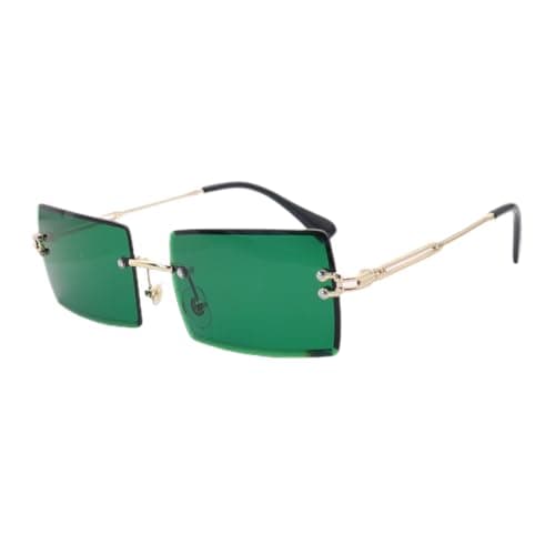Image of YUELUQU Retro Rimless Rectangle Sunglasses for Women Men Transparent Glasses Y2K Vintage Eyewear (Green green)