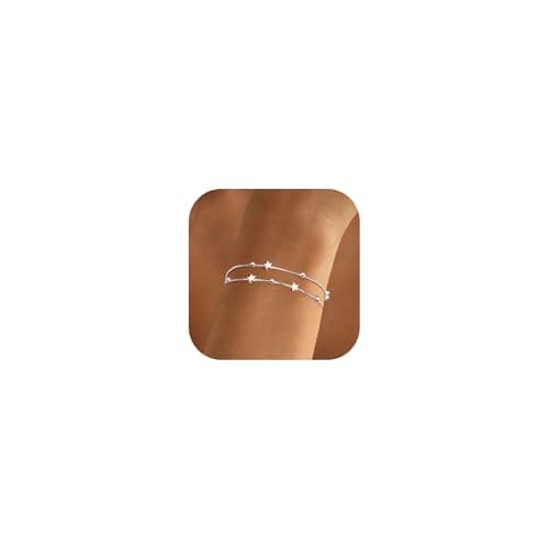 Image of Seleneva Silver Trendy Bracelets fo Women Girls,Dainty Adjustable Charm Bracelet Gifts to Her Christmas Birthday Presents Daily Outfits Ladies' Jewellery (double star)