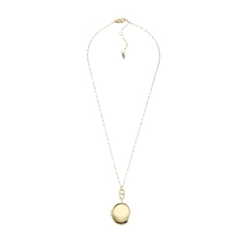 Image of Fossil Necklace for Women Locket Collection Gold-Tone Stainless Steel Chain Necklace, Length: 400mm+50mm, JF04426710
