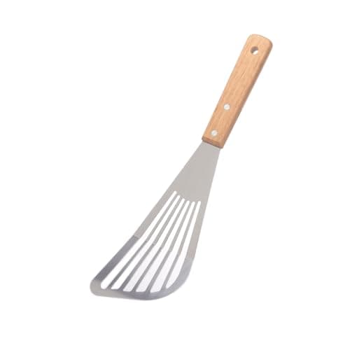 Image of QIALAI Large Beechwood Handle Slotted Spatula - Stainless Steel Food Turner for Frying, BBQ, Pancakes & Eggs, 31.5cm Kitchen Cooking Utensil with Heat Resistant Handle