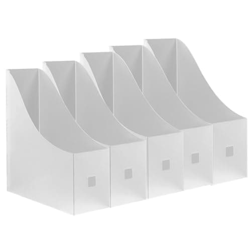 Image of SHINEOFI 5 Pack Plastic Magazine File Holders Vertical Desk Organizer Office Shelf Storage Box for Classroom Document Filing 10.63X9.45X3.54 Inch Compact Design