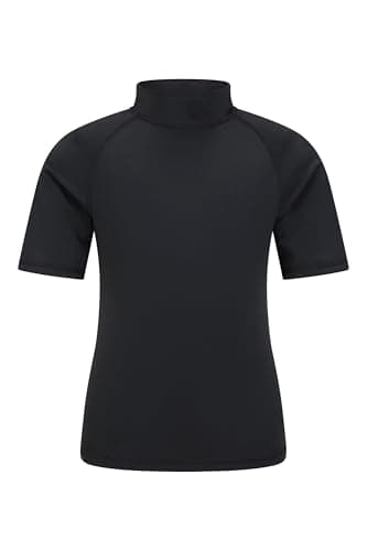 Image of Mountain Warehouse Short Sleeves Kids Rash Vest - UPF50+ Sun Protection Rash Guard, Fast Dry, Flat Seams Childrens Top - for Spring Summer, Swimming Jet Black (Plain) Teen Size 13 Years